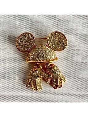 Disney Napier Mickey Mouse Hat Gloves Rhinestone Gold Brooch